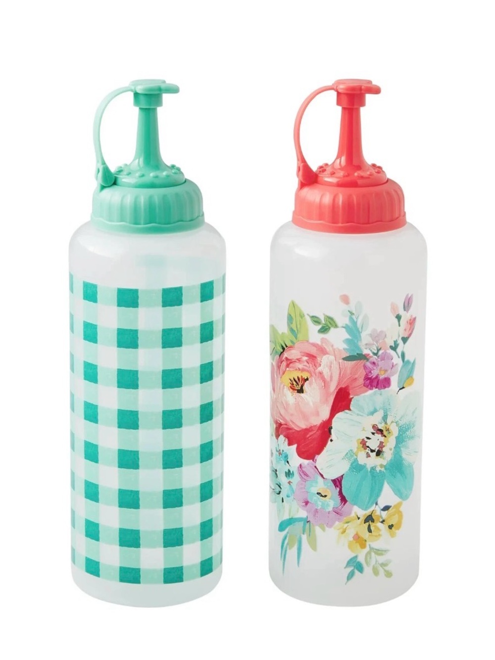 Set of 2 pioneer woman Floral & Gingham Squeeze Bottles